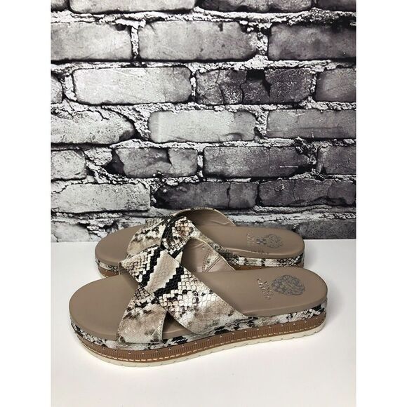Vince Camuto Ravensie Taupe Leather SnakeSkin Flatform Sandals Women 10M US/42EU - Picture 11 of 16